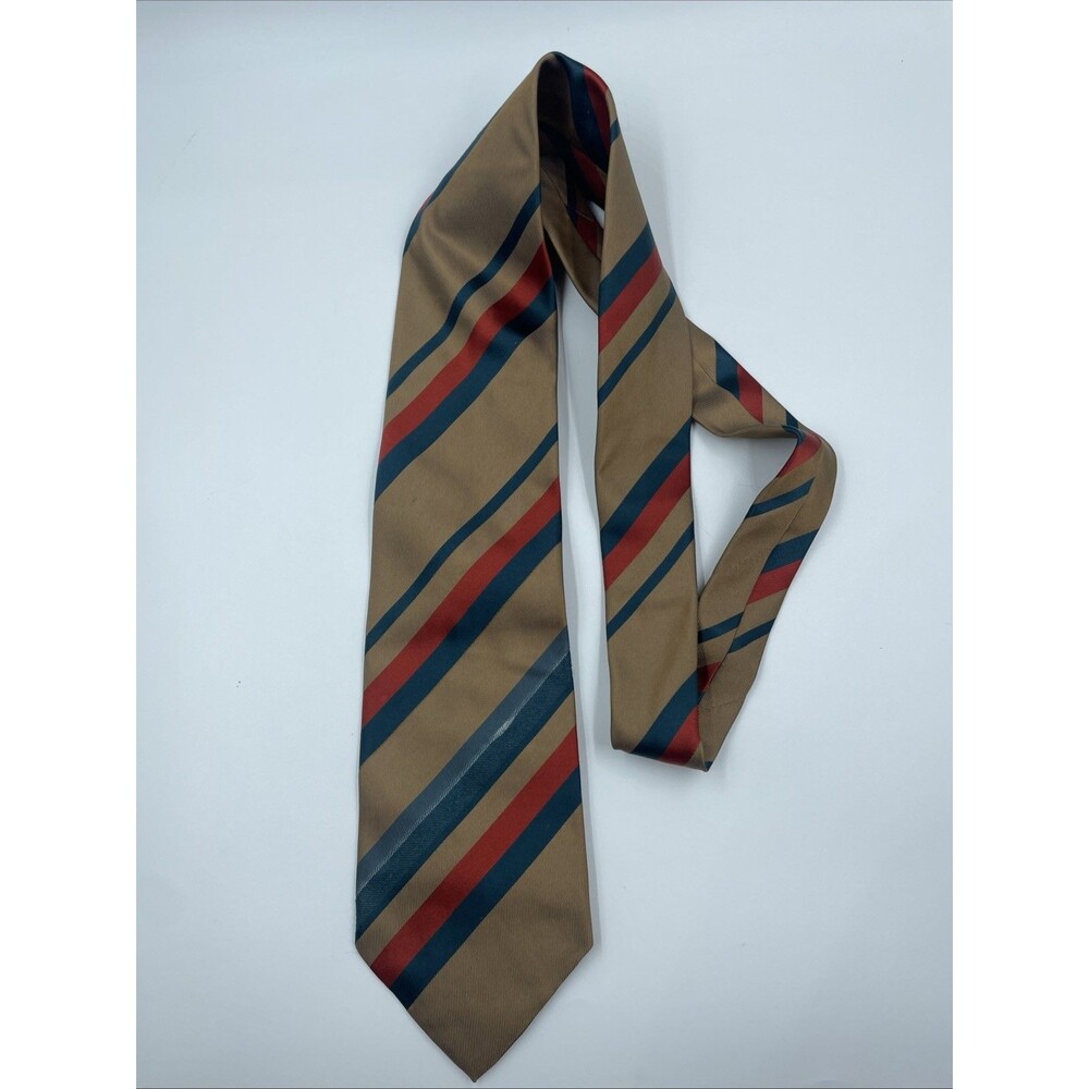 Gianni Versace Tie Men's 100% Silk Gold Brown W Red Blue Stripes Made in Italy